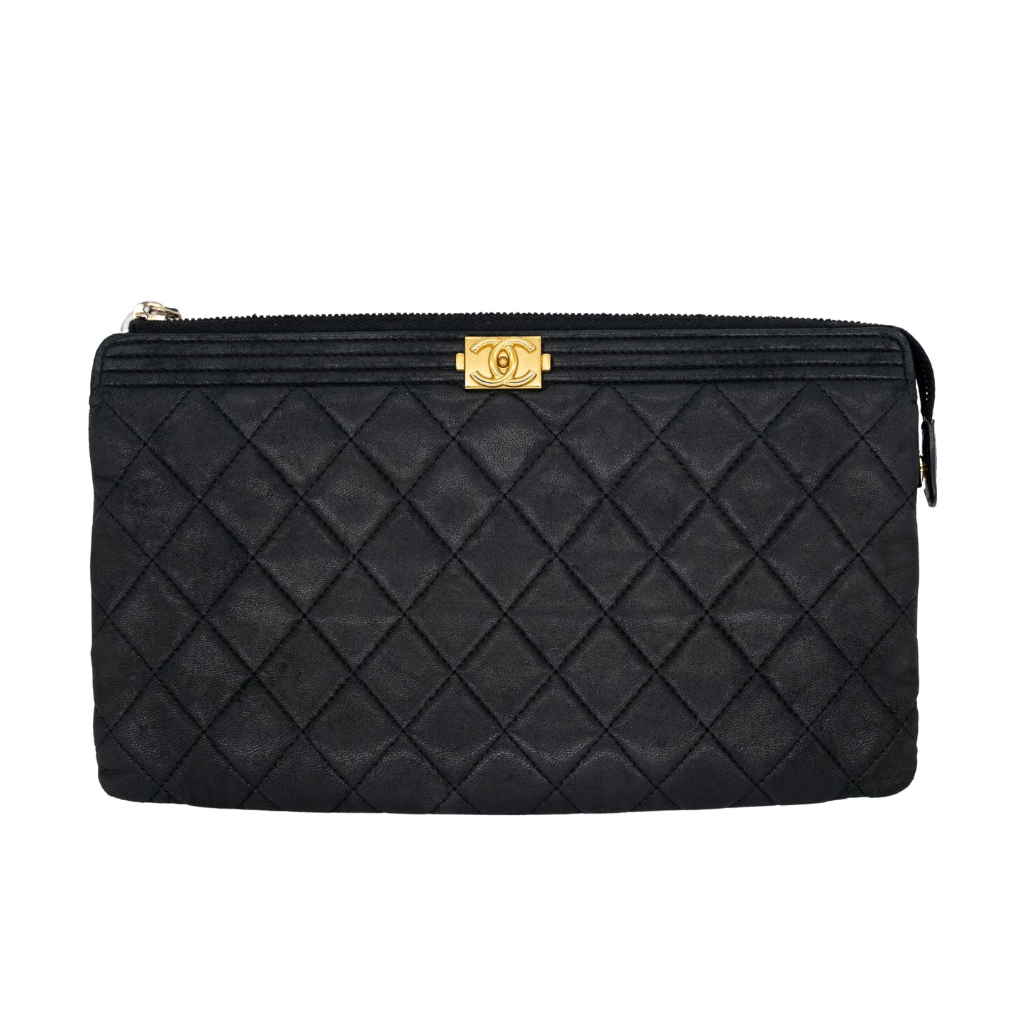 Chanel Boy Clutch Black and Gold Calfskin Medium