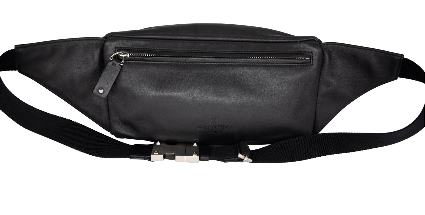 Valentino Garavani Calfskin Go Logo Black White Belt Bag