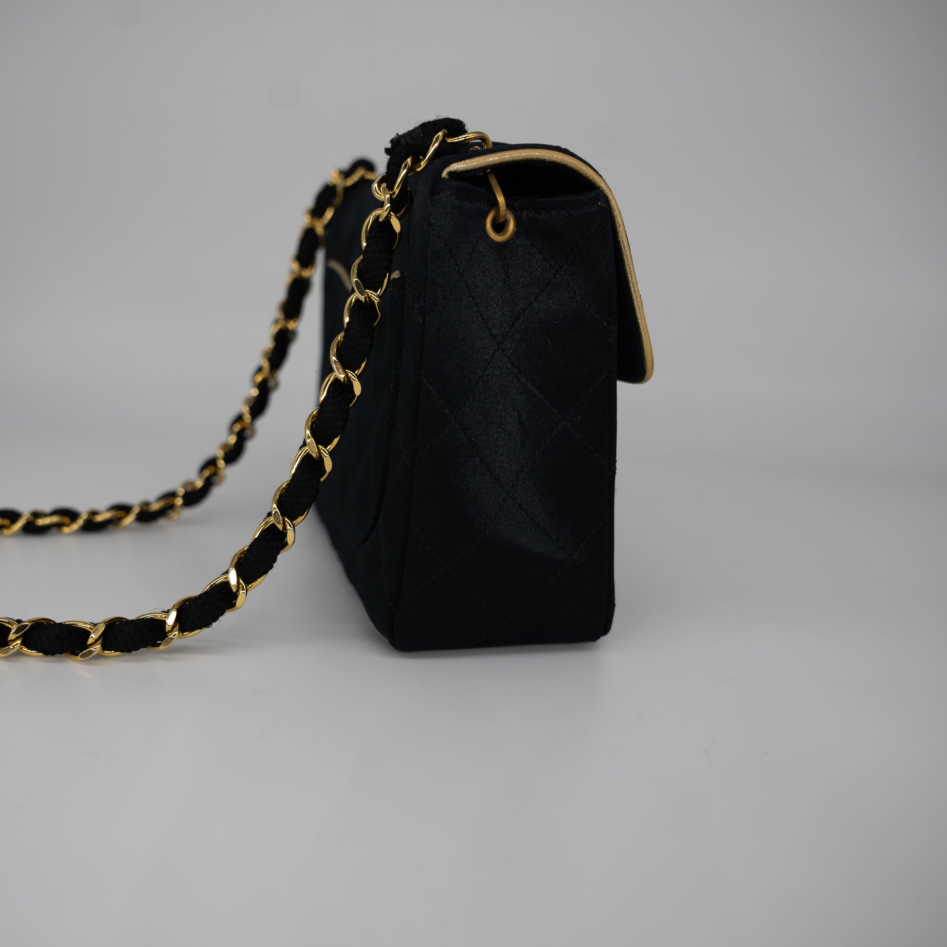 CHANEL Octagonal Quilted Single Chain Shoulder Bag Black Satin A41381c