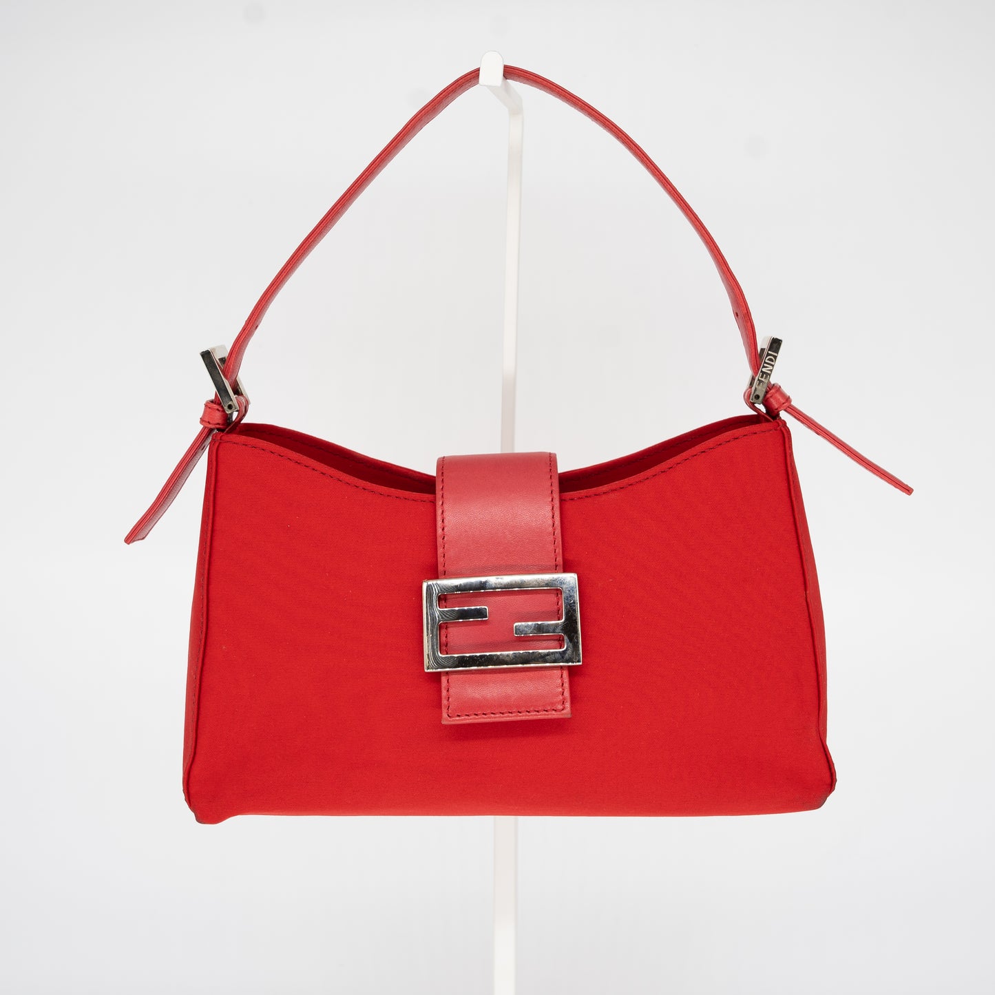 Fendi Neoprene Leather Red Bucket Baguette