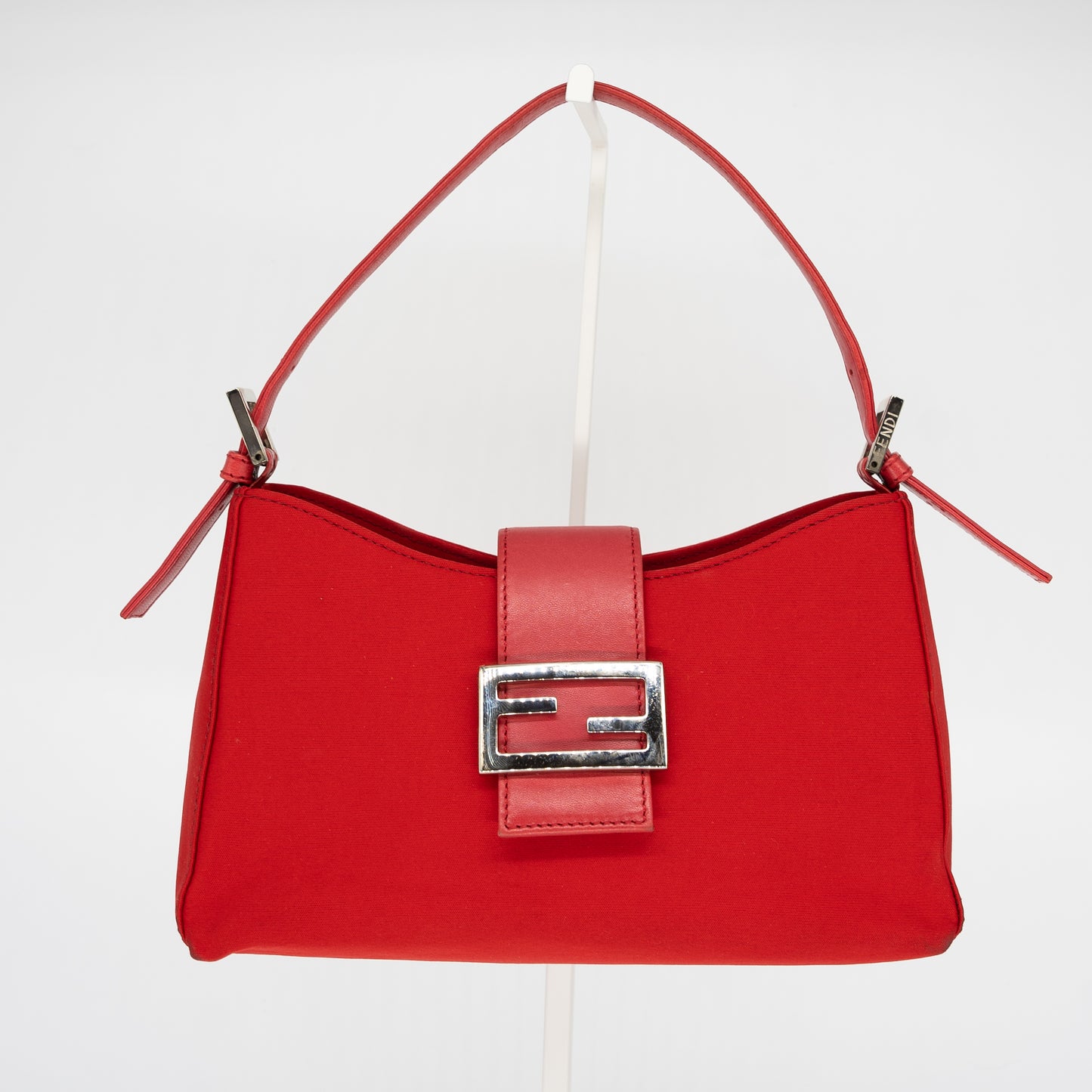 Fendi Neoprene Leather Red Bucket Baguette