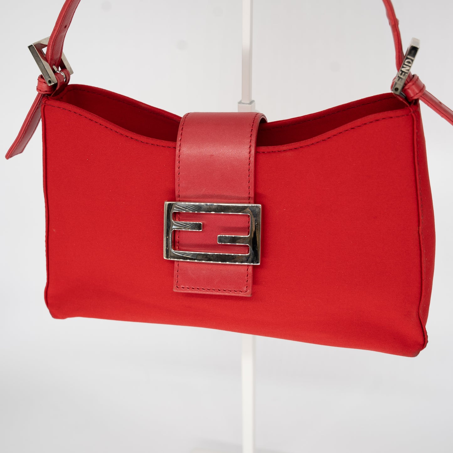 Fendi Neoprene Leather Red Bucket Baguette