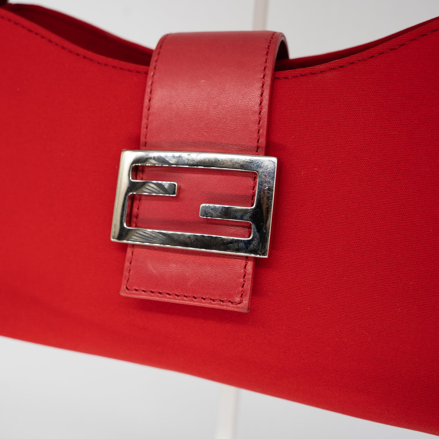 Fendi Neoprene Leather Red Bucket Baguette