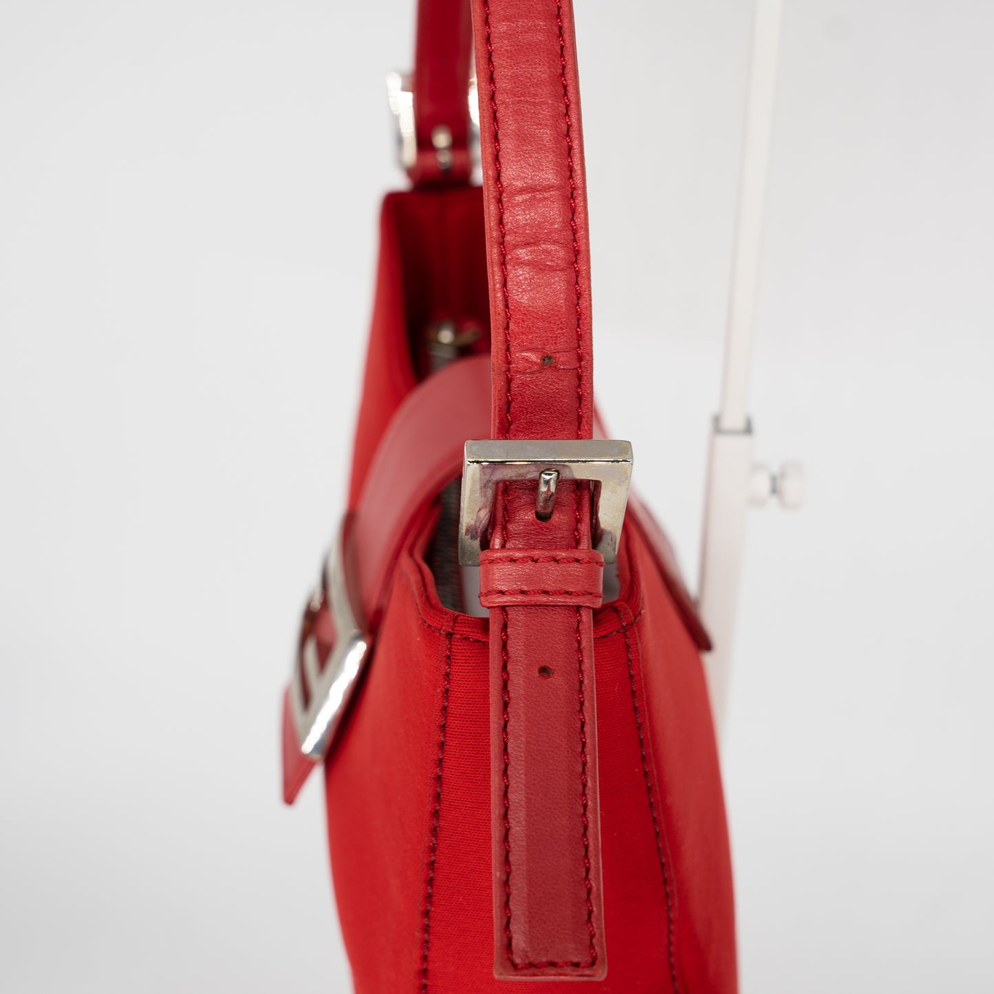 Fendi Neoprene Leather Red Bucket Baguette