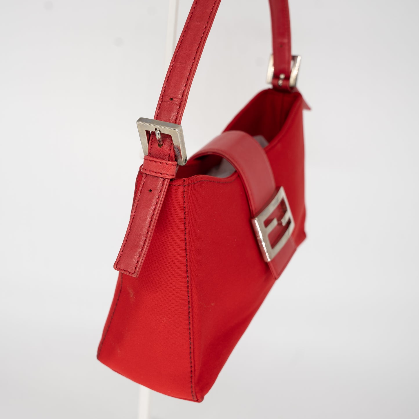 Fendi Neoprene Leather Red Bucket Baguette