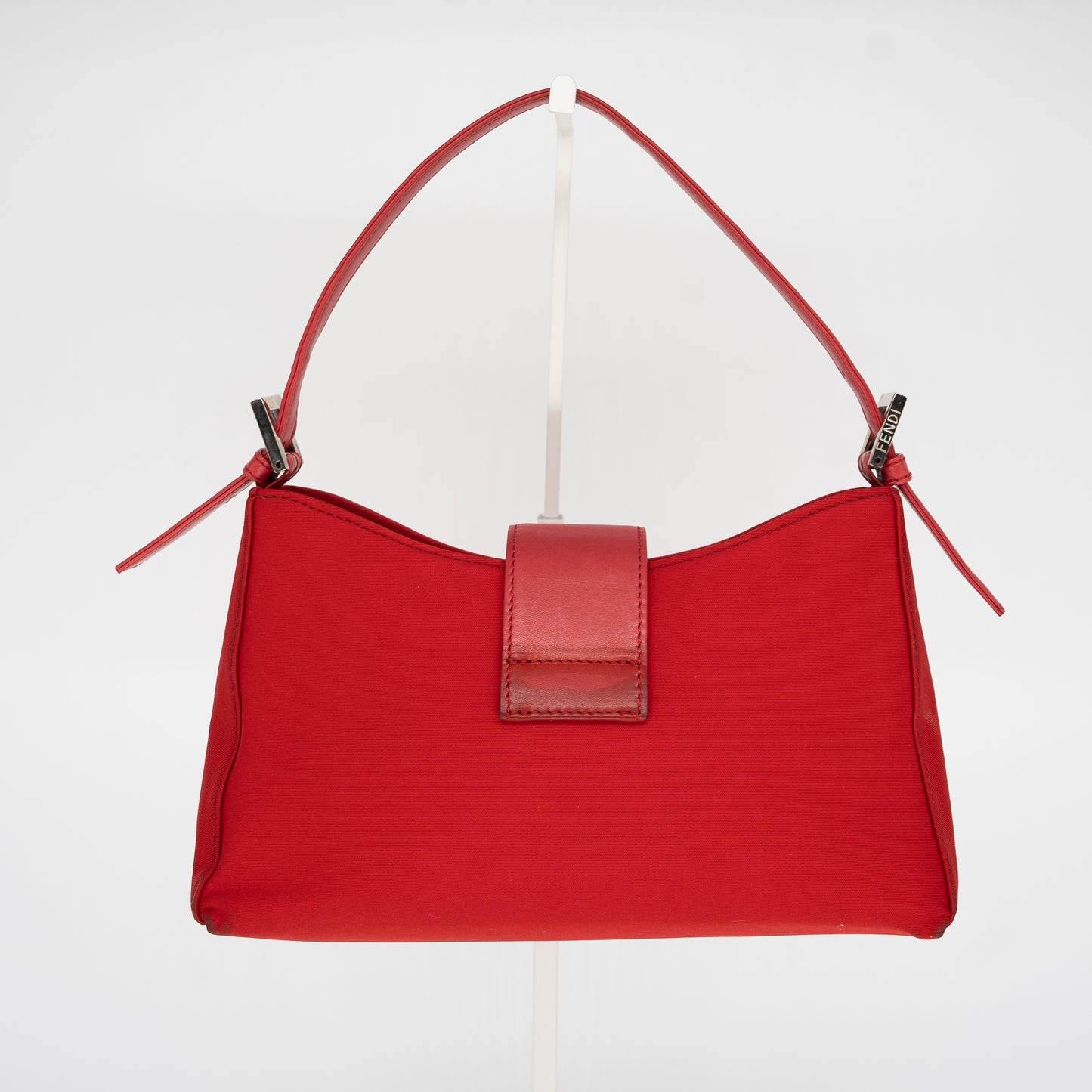 Fendi Neoprene Leather Red Bucket Baguette