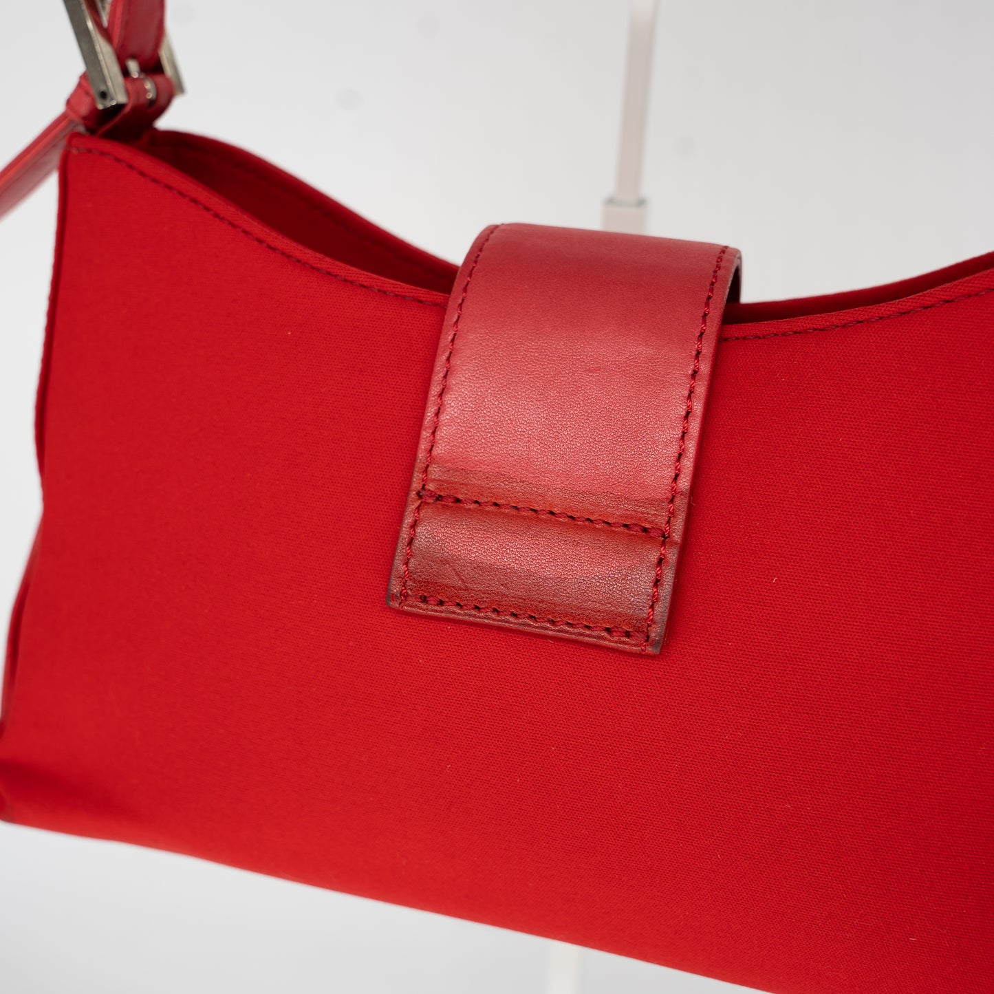 Fendi Neoprene Leather Red Bucket Baguette