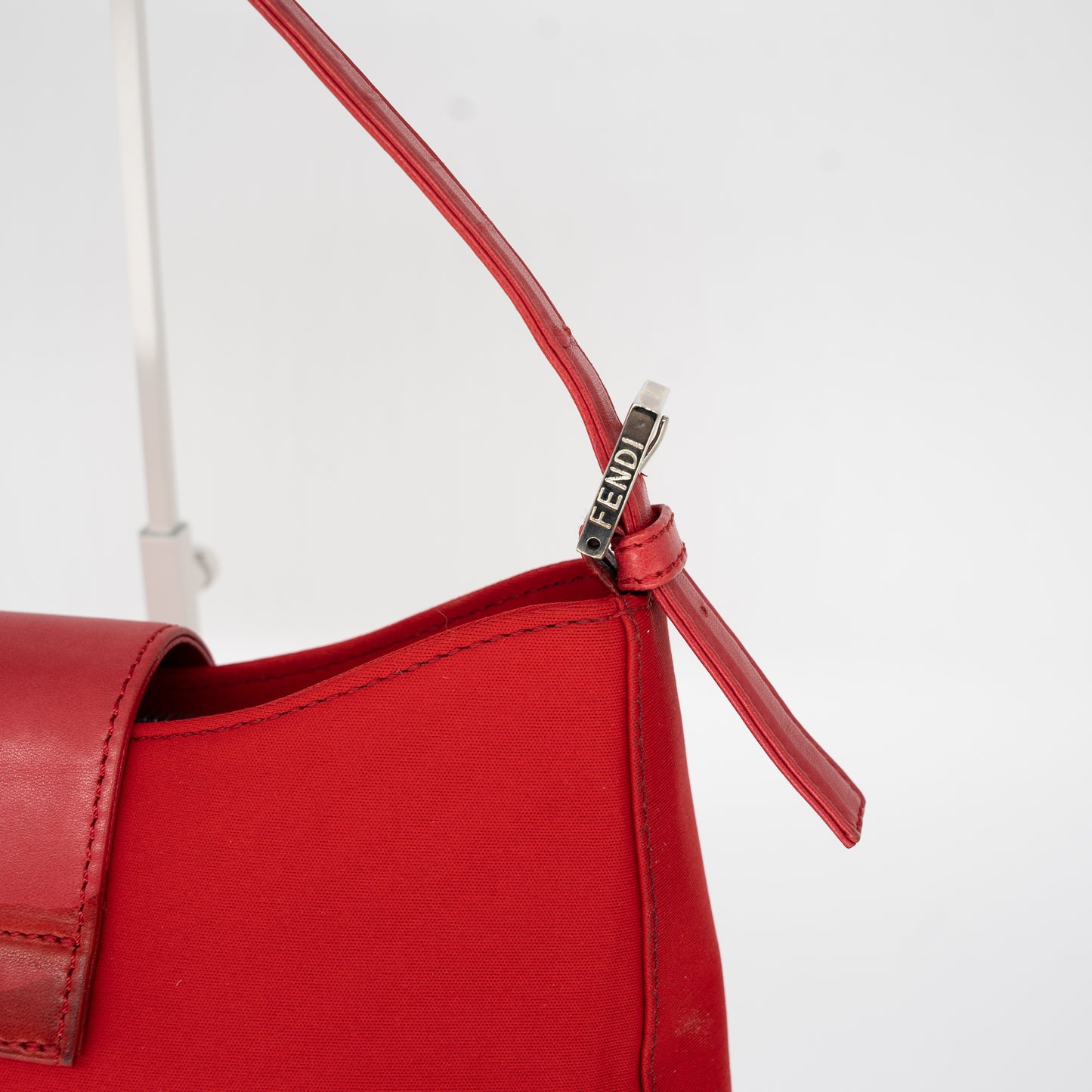 Fendi Neoprene Leather Red Bucket Baguette