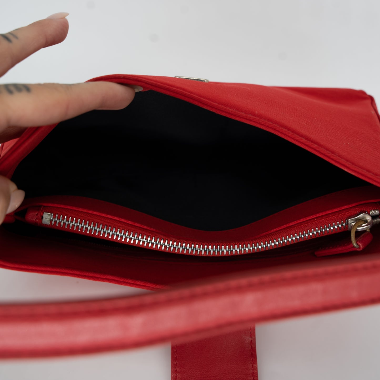 Fendi Neoprene Leather Red Bucket Baguette