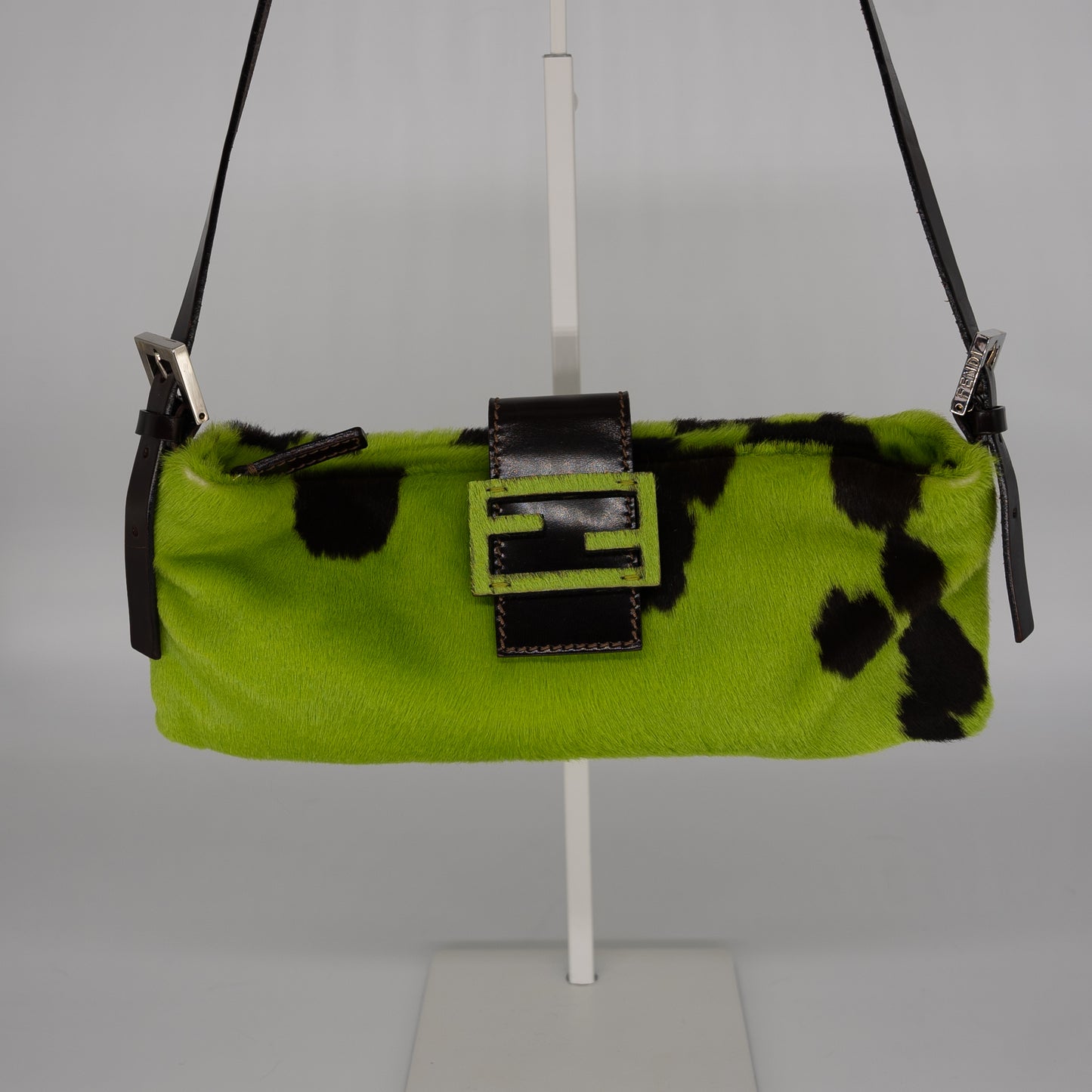 Fendi Green Cow Print Pony Hair Baguette