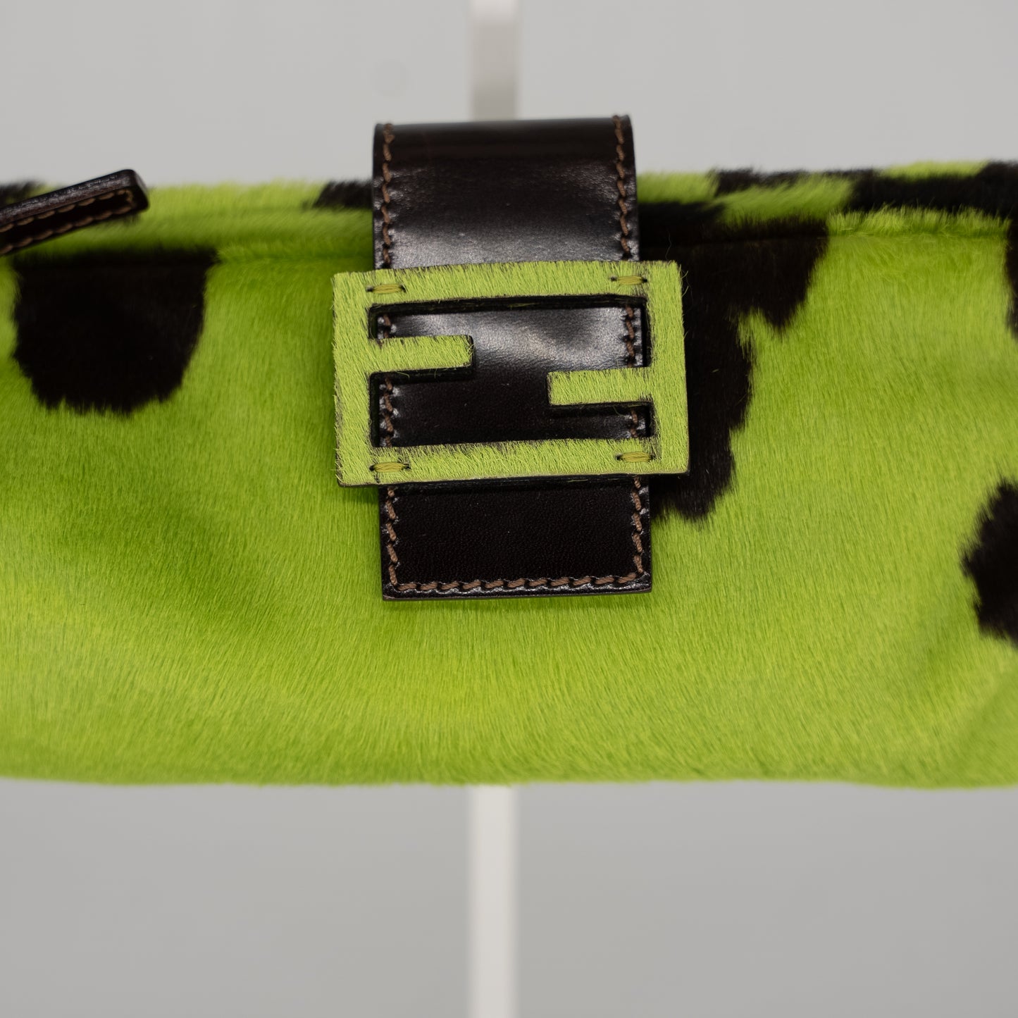 Fendi Green Cow Print Pony Hair Baguette