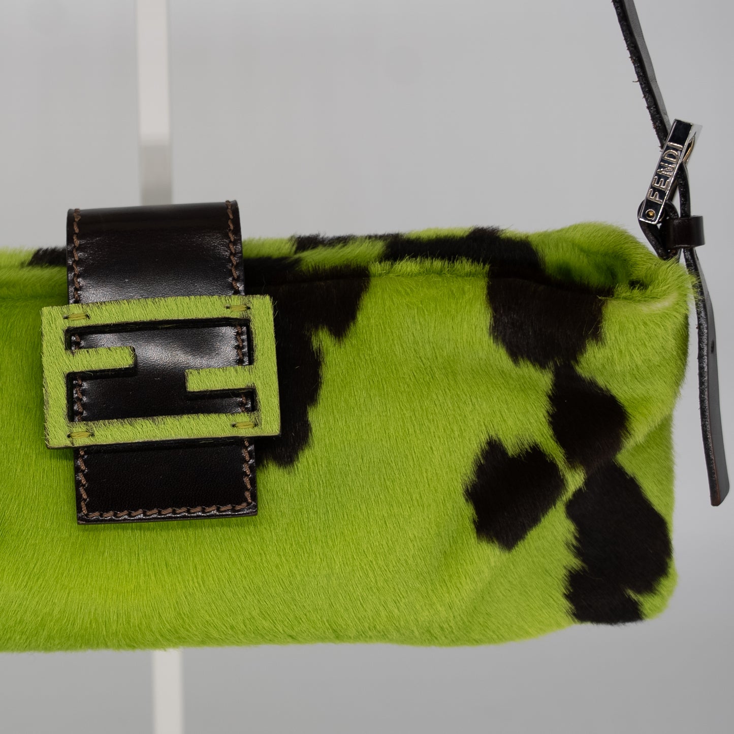 Fendi Green Cow Print Pony Hair Baguette