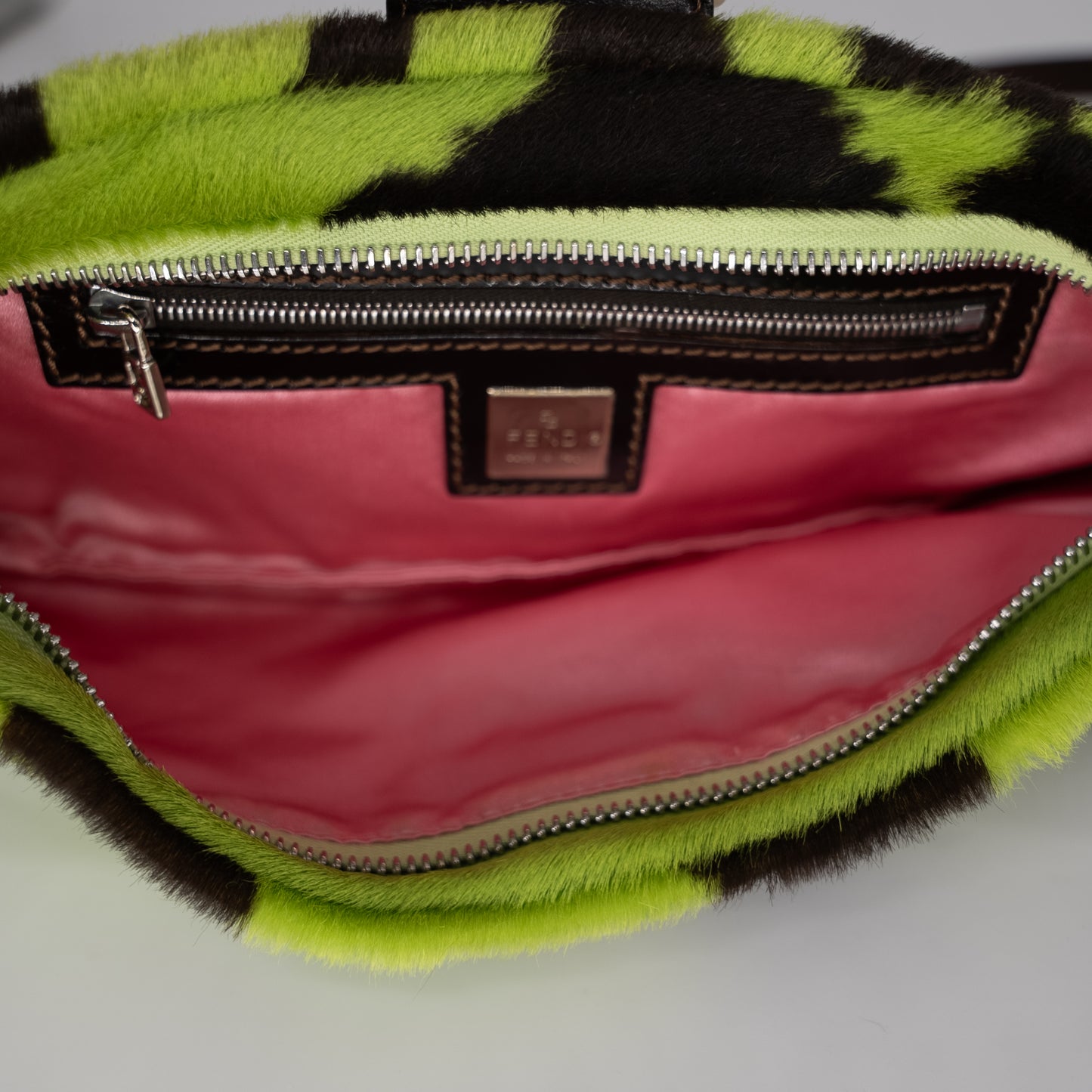 Fendi Green Cow Print Pony Hair Baguette