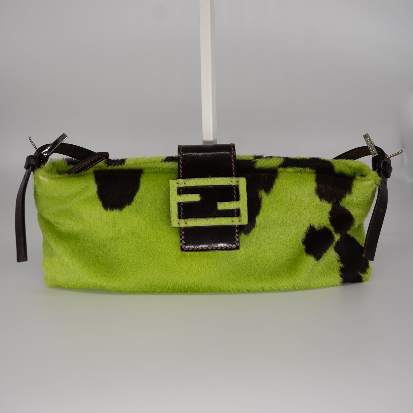 Fendi Green Cow Print Pony Hair Baguette