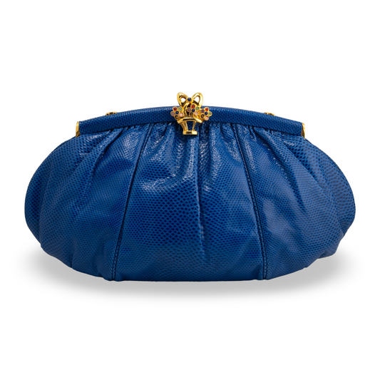 Judith Leiber Vintage Lizard Blue Clutch Evening Bag