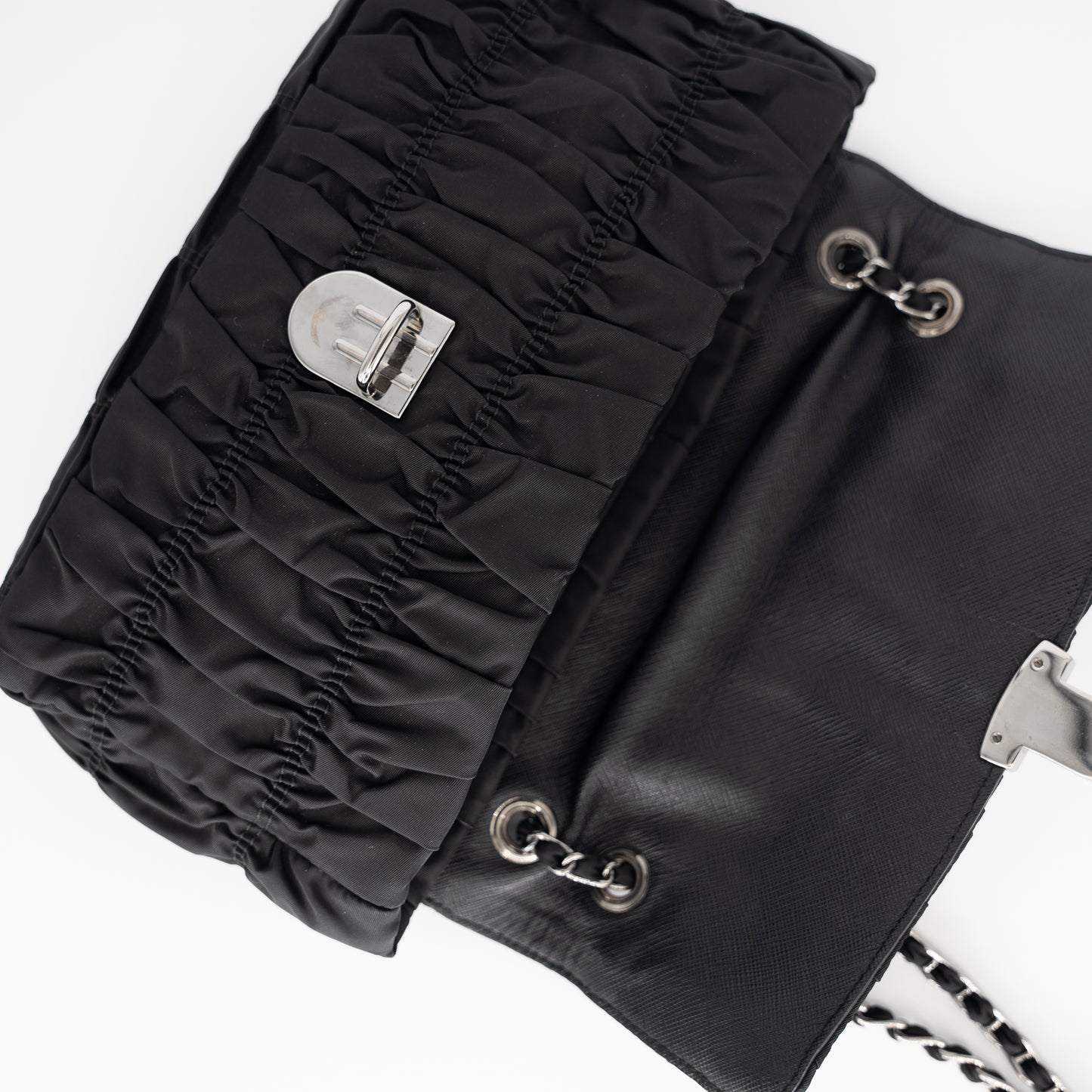 Prada Nylon Crossbody Tessuto Gaufre Shoulder Bag Silver Hardware