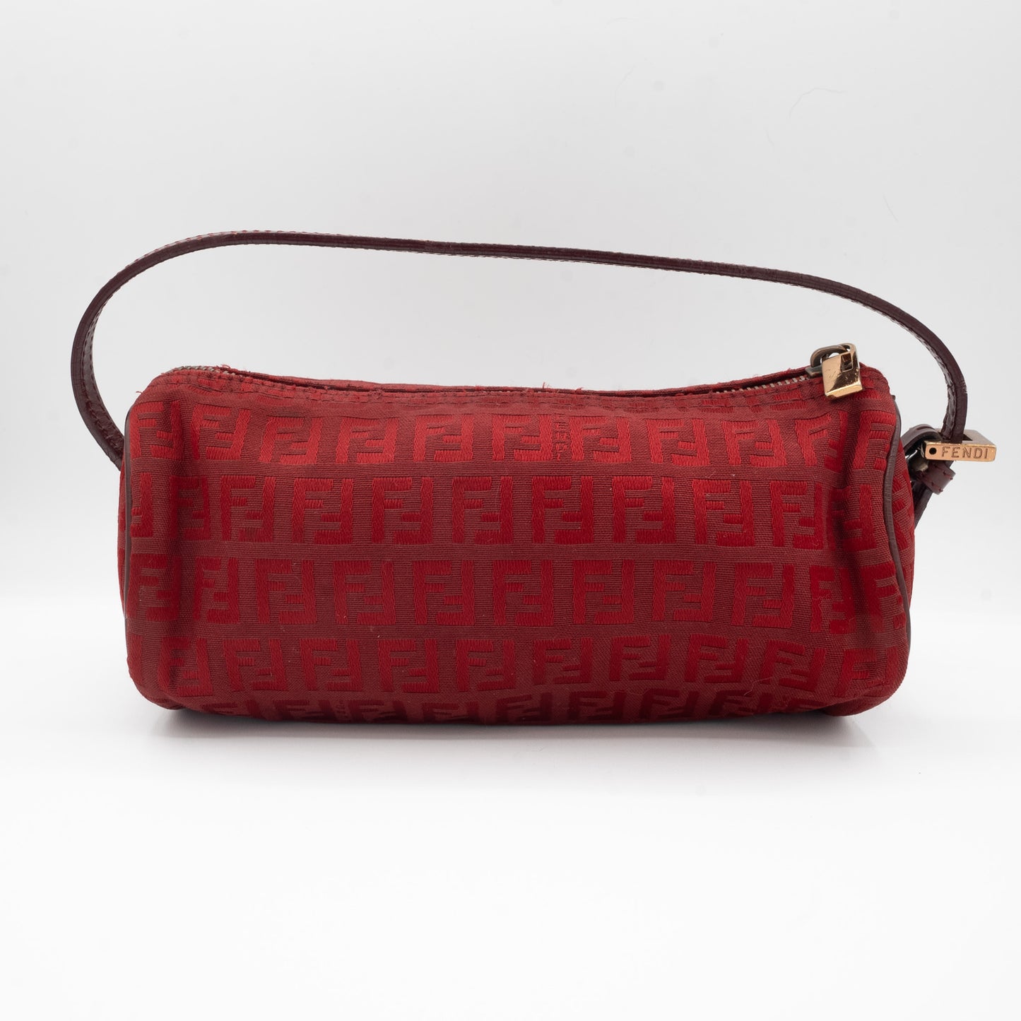 Fendi Vintage Pochette Red Canvas Cylinder Mini Handbag