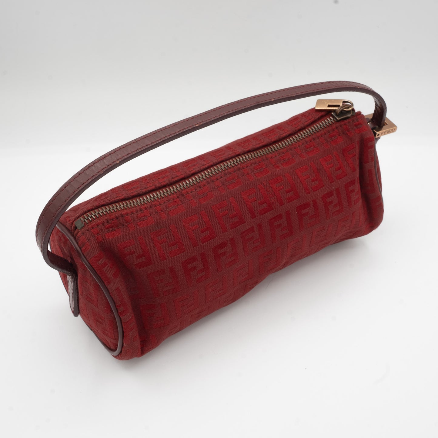 Fendi Vintage Pochette Red Canvas Cylinder Mini Handbag