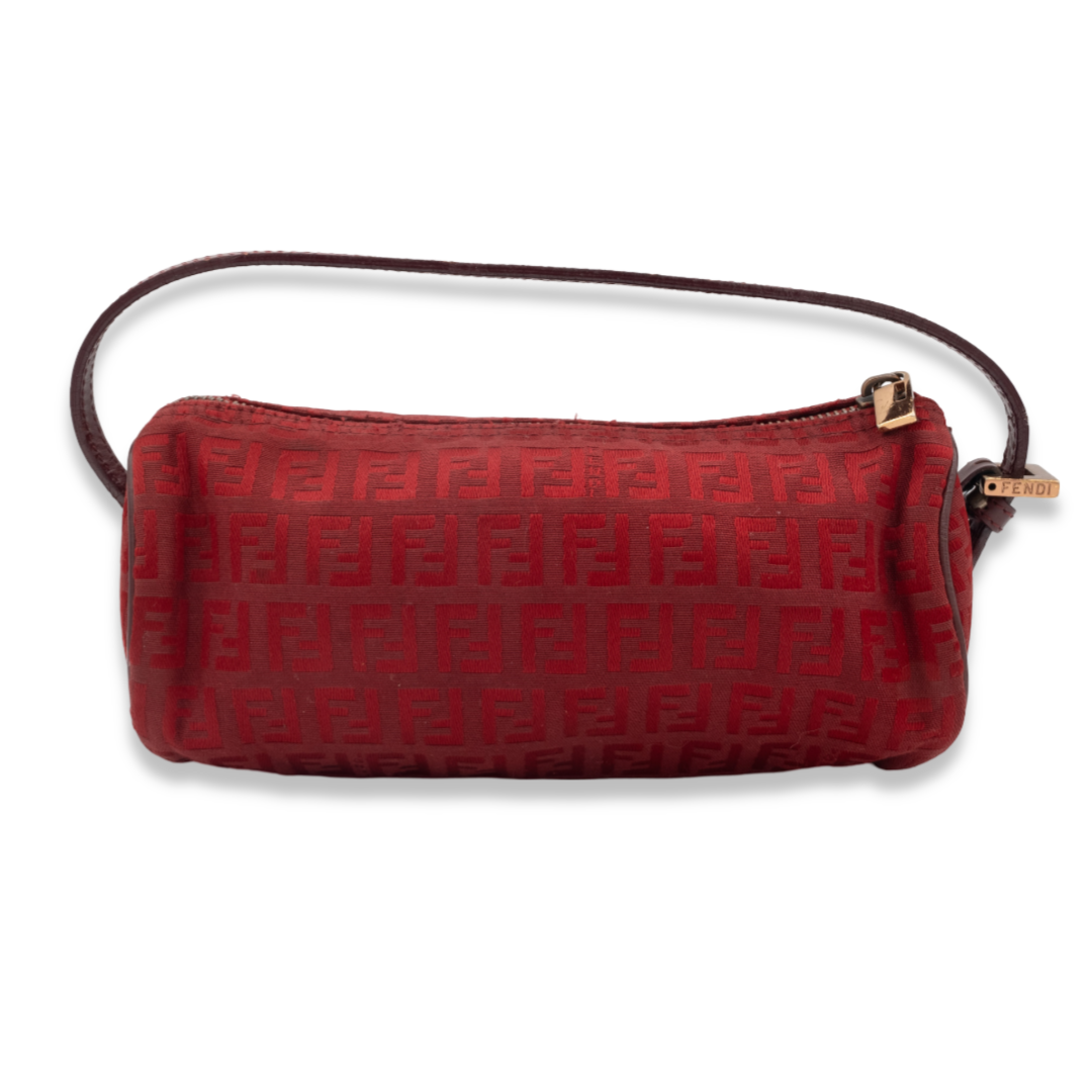 Fendi Vintage Pochette Red Canvas Cylinder Mini Handbag