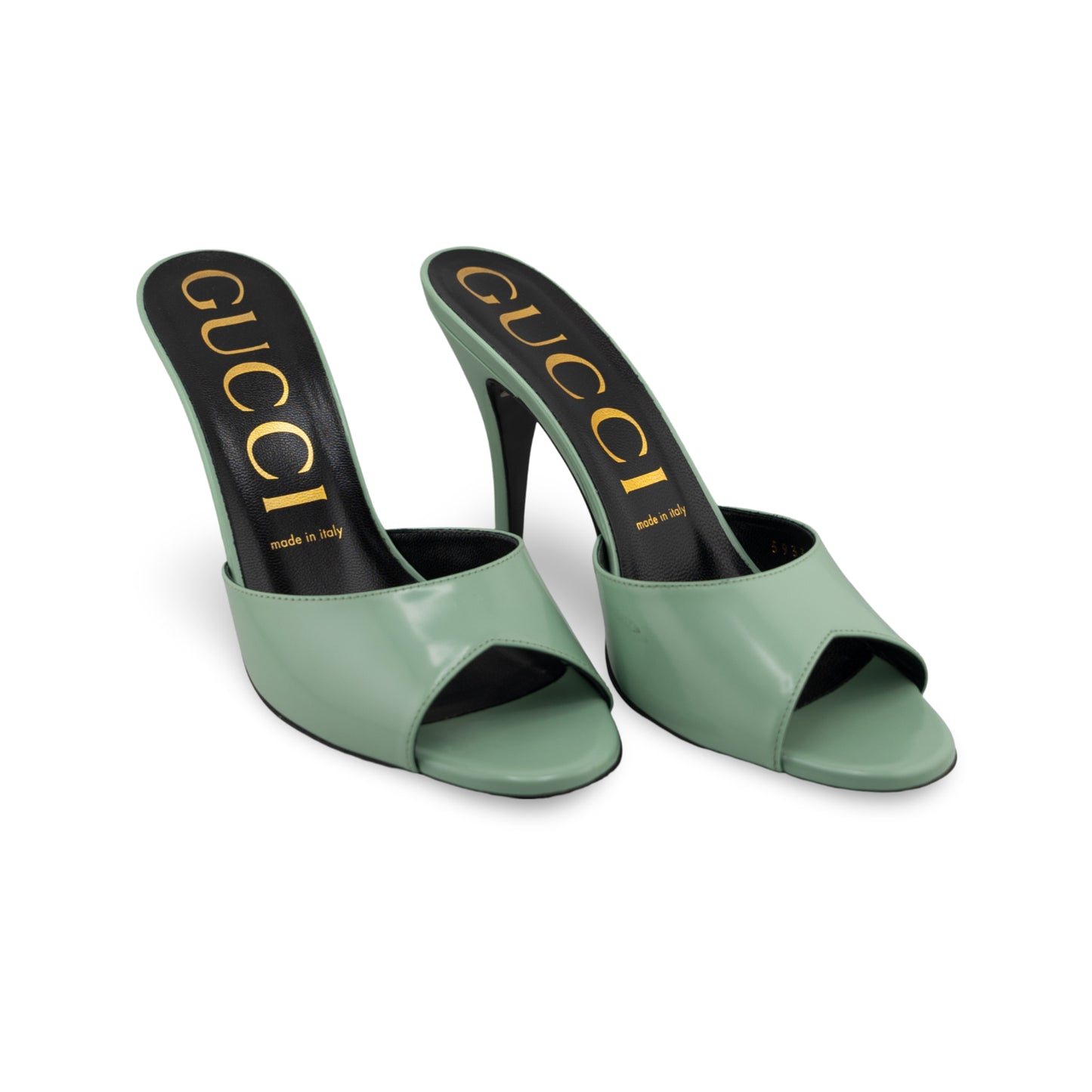 Gucci Polished Calfskin Kitten Heel Mid Heel Slide Sandal Scarlet Size 38 Aqua Blue Green