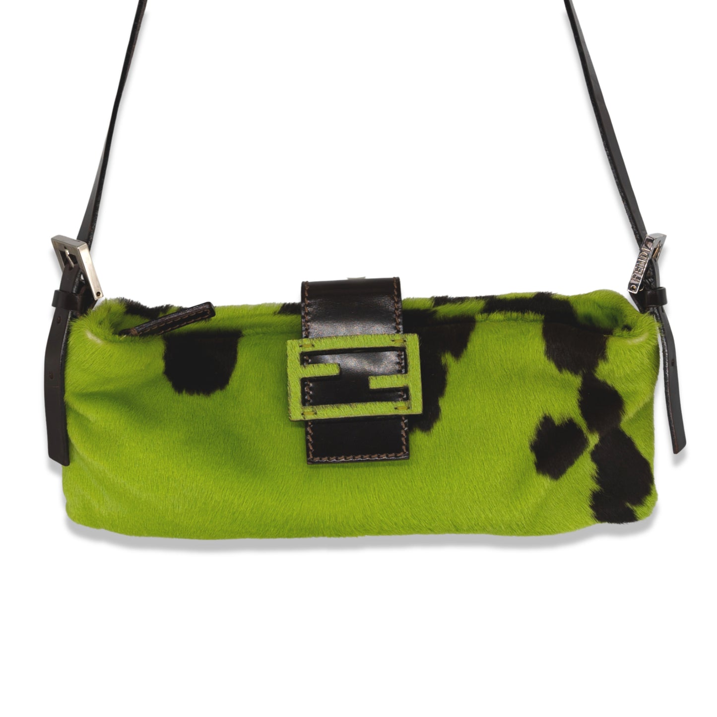 Fendi Green Cow Print Pony Hair Baguette