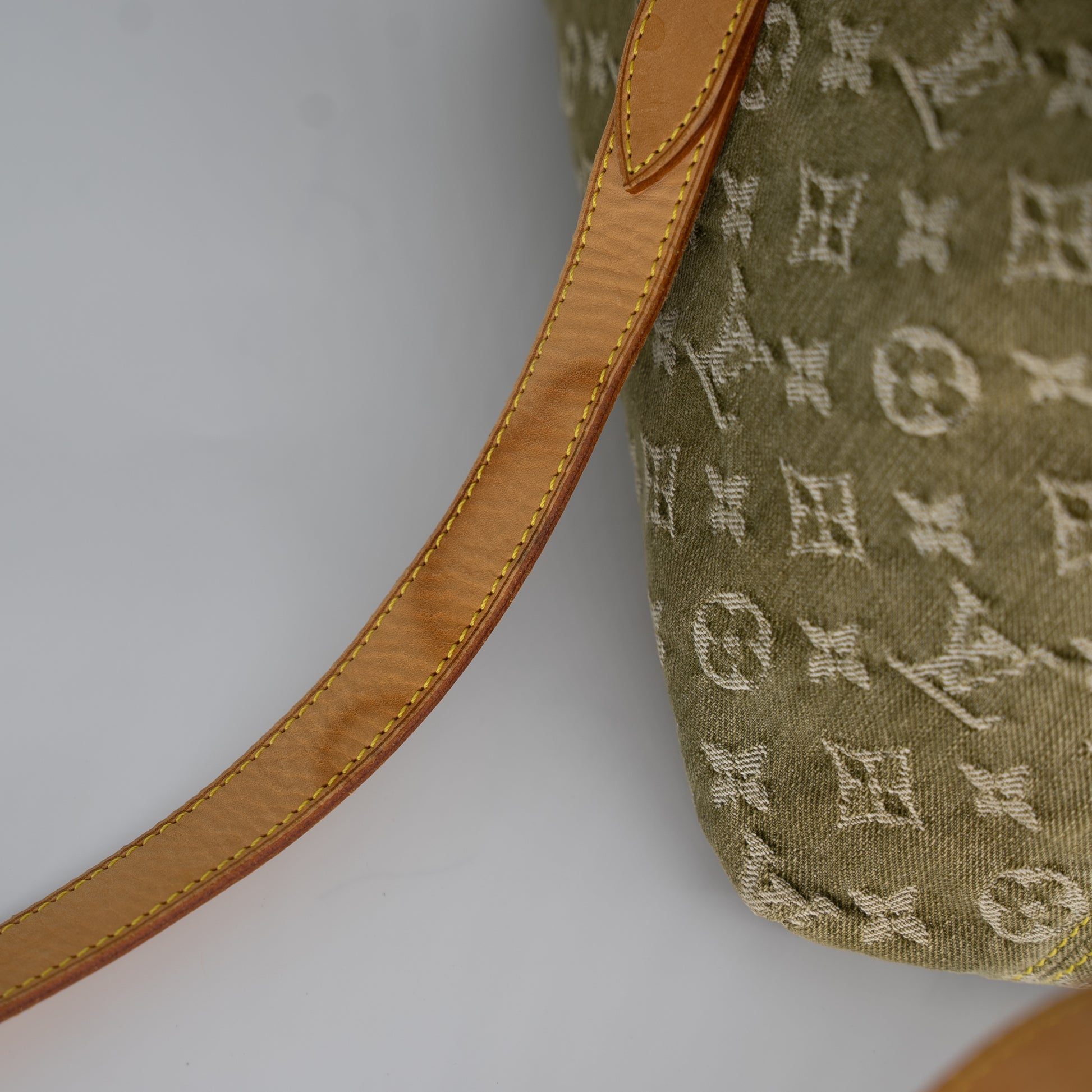 LOUIS VUITTON Green Denim LV Monogram Logo Baggy Top Handle Shoulder Bag