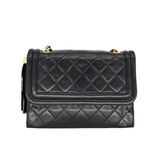 Chanel Vintage Lambskin Quilted Tassle Handbag
