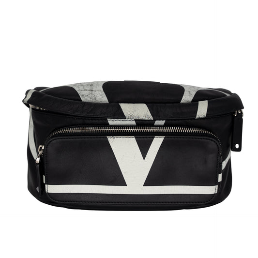 Valentino Garavani Calfskin Go Logo Black White Belt Bag